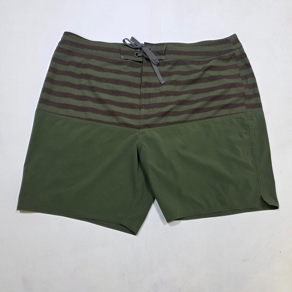 prAna Board Shorts Mens 40 Green Striped Swim Trunks Surf Beachwear Outdoor
